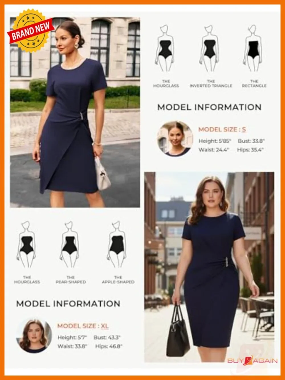Short Sleeve Sheath Business Midi Dress Wrap Bodycon Office Cocktail